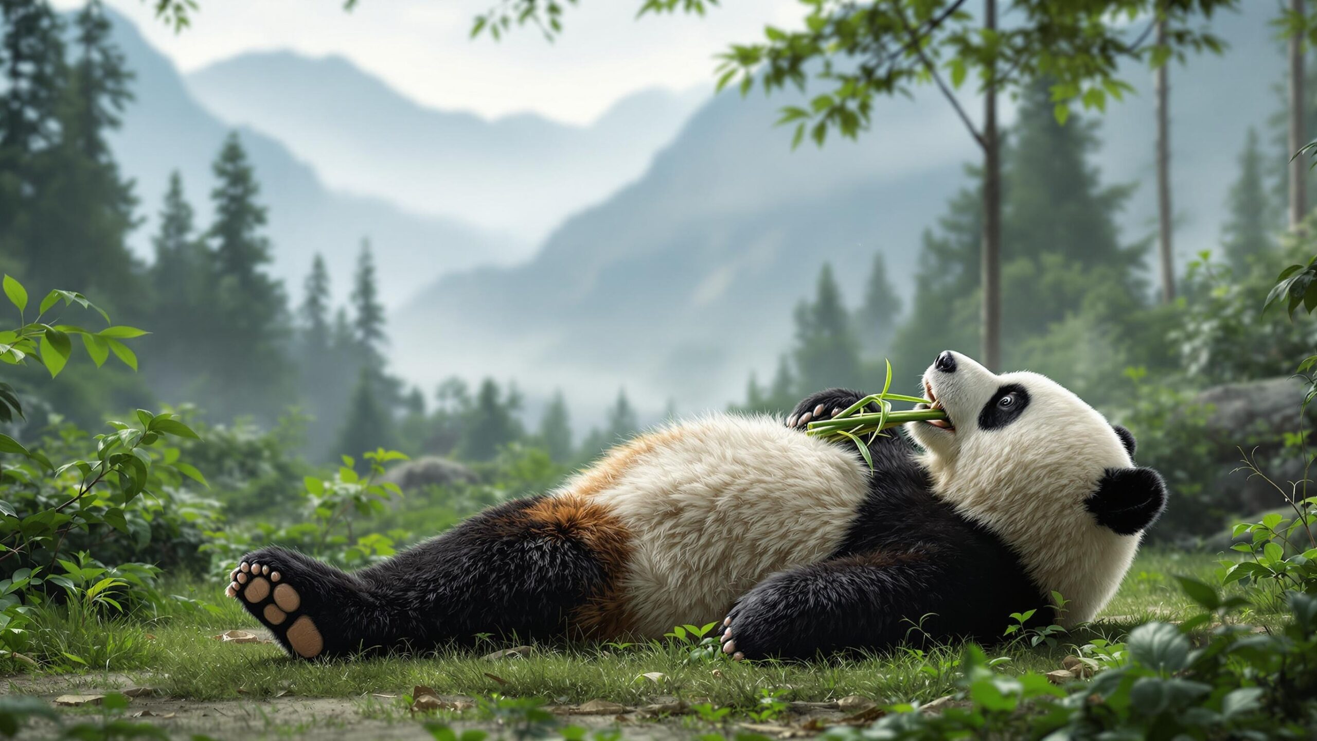 Giant panda laying down