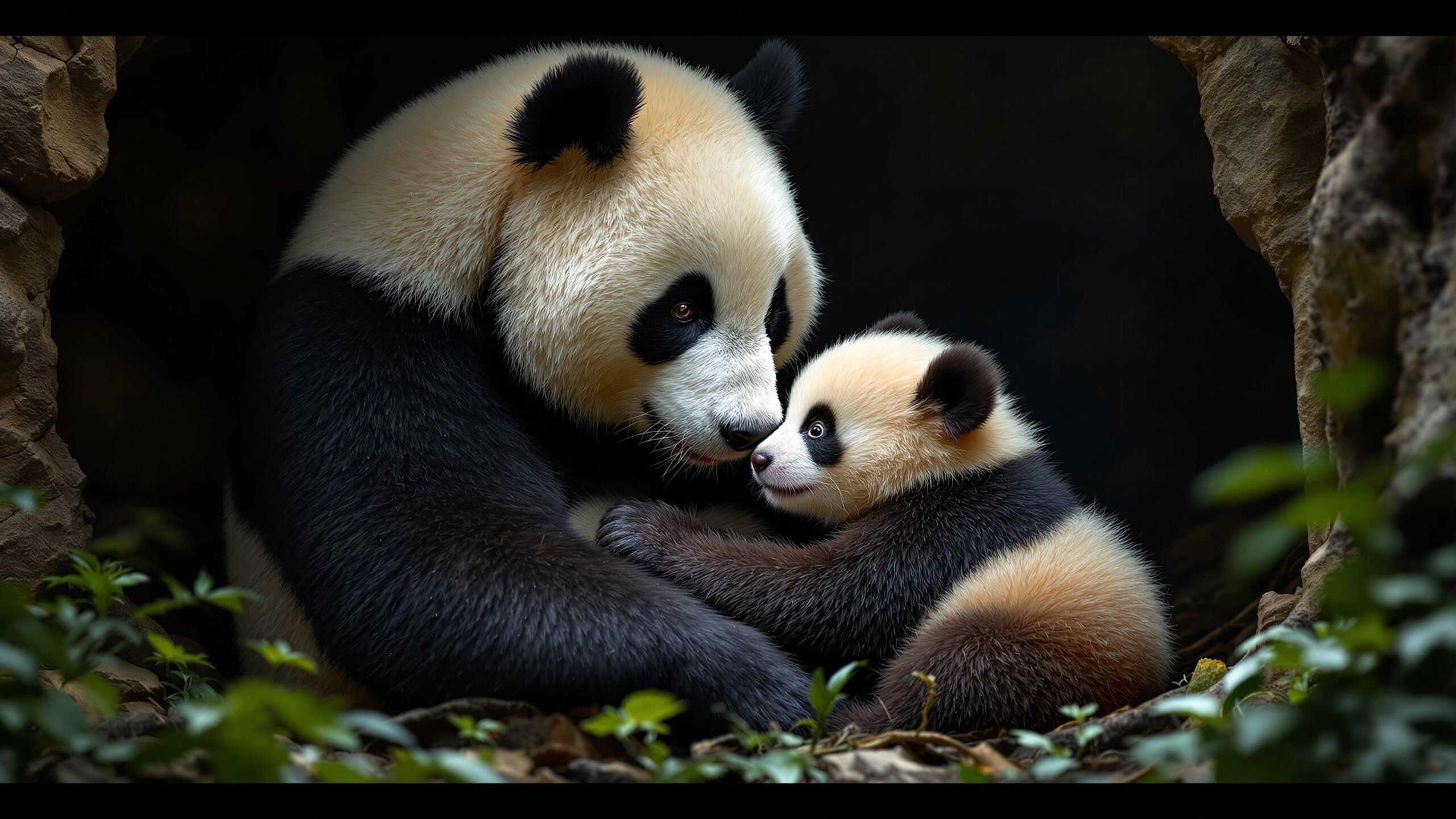 Giant panda with cub
