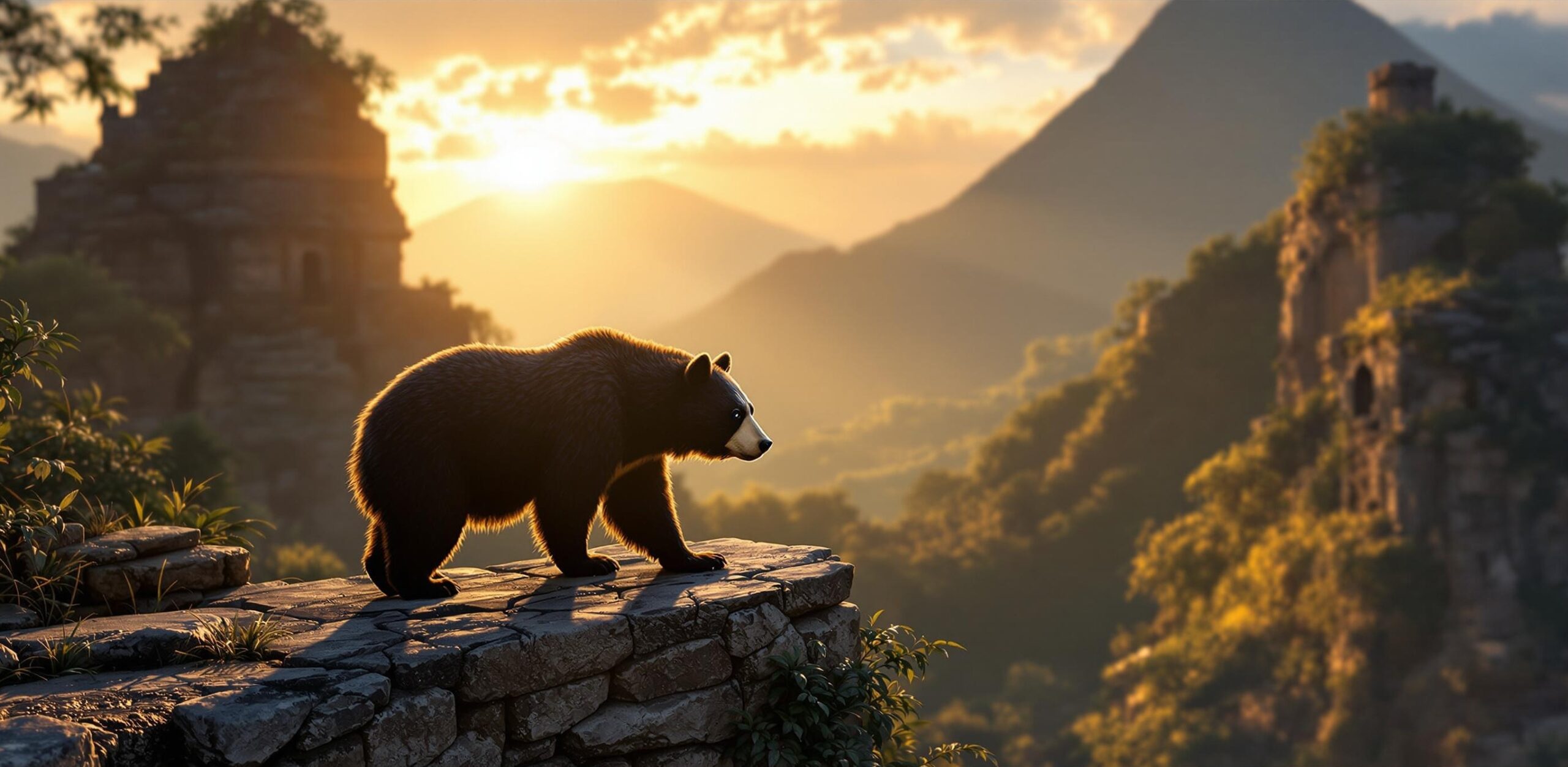 Spectacle Bear in ruins'