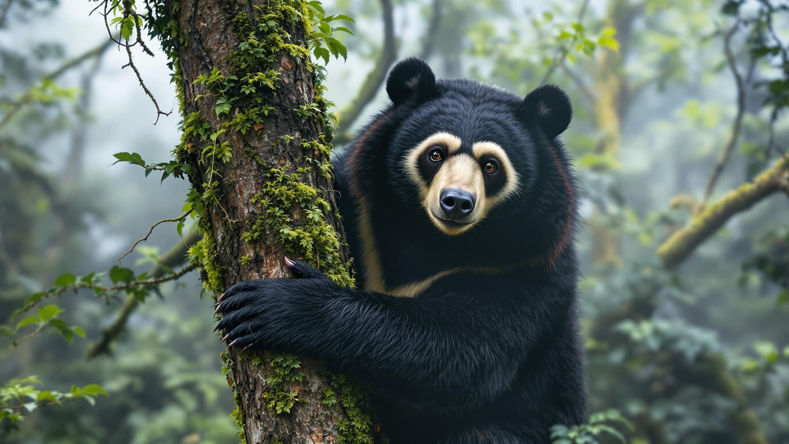 Spectacle bear in tree