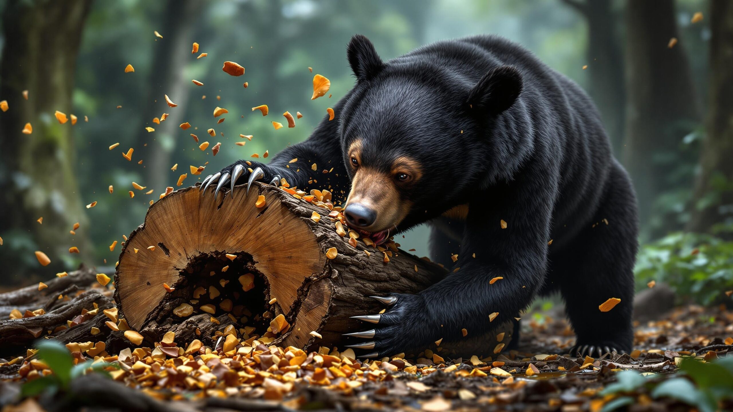 Sun Bear and log
