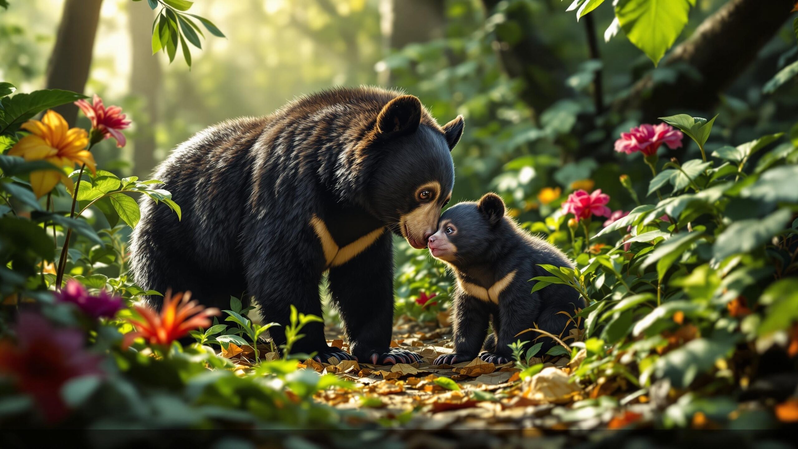 Sun bear with cub
