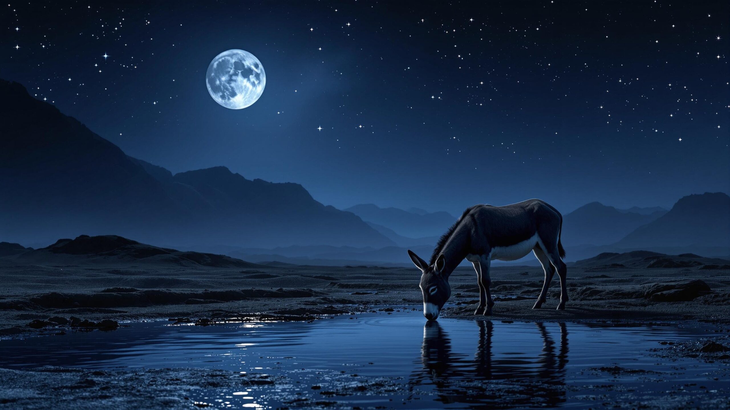 Wild African Donkey at midnight