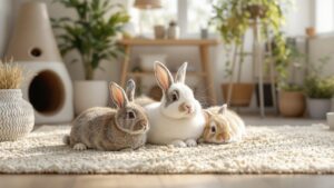 domestic Rabbits on a Rug