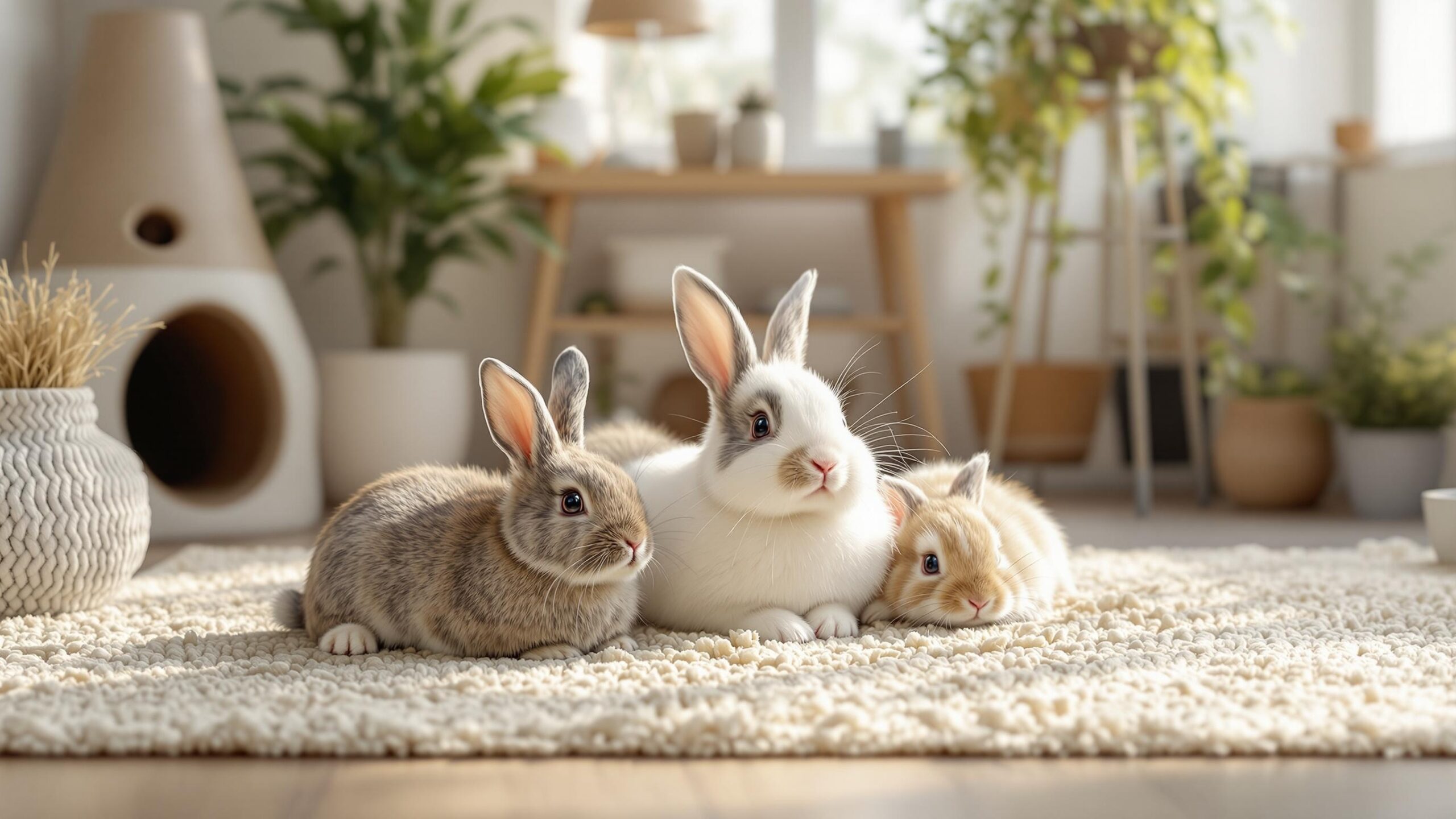 domestic Rabbits on a Rug
