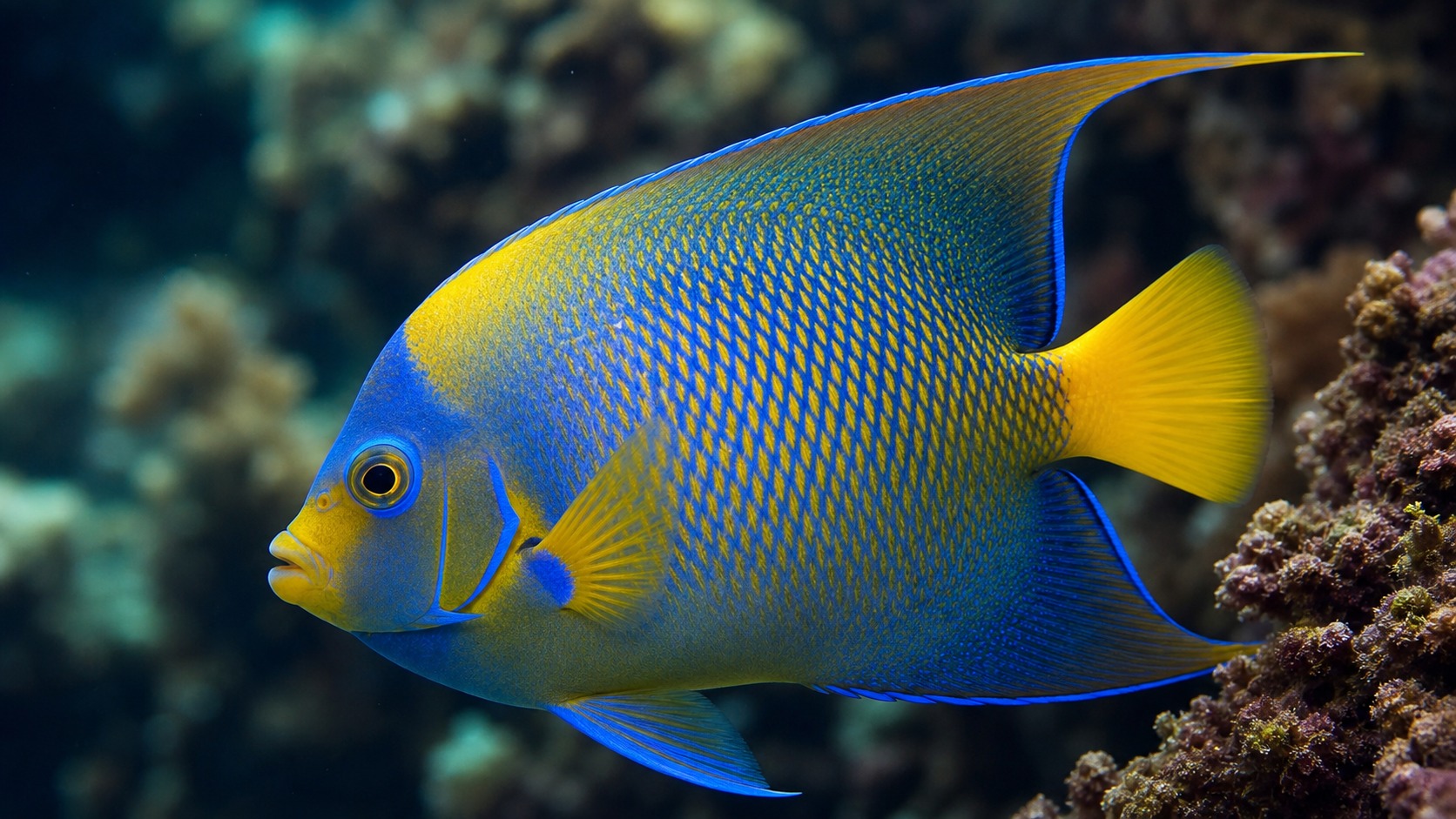 Angelfish swimming in softly lit natural aquatic water