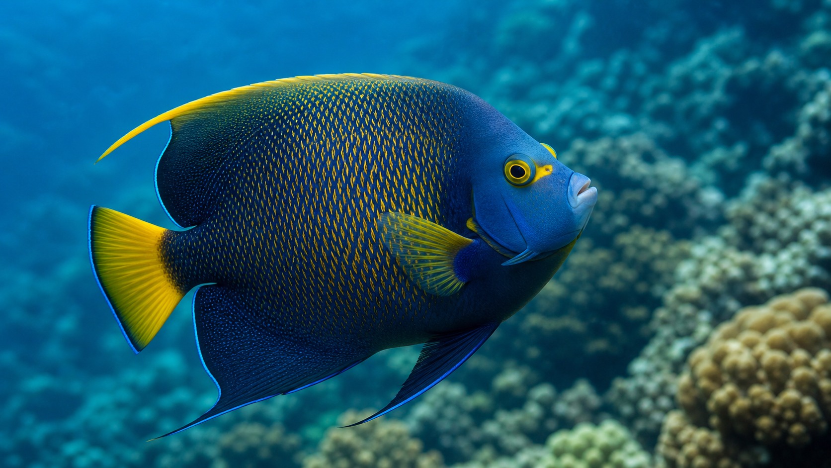 Angelfish swimming in softly lit natural aquatic water