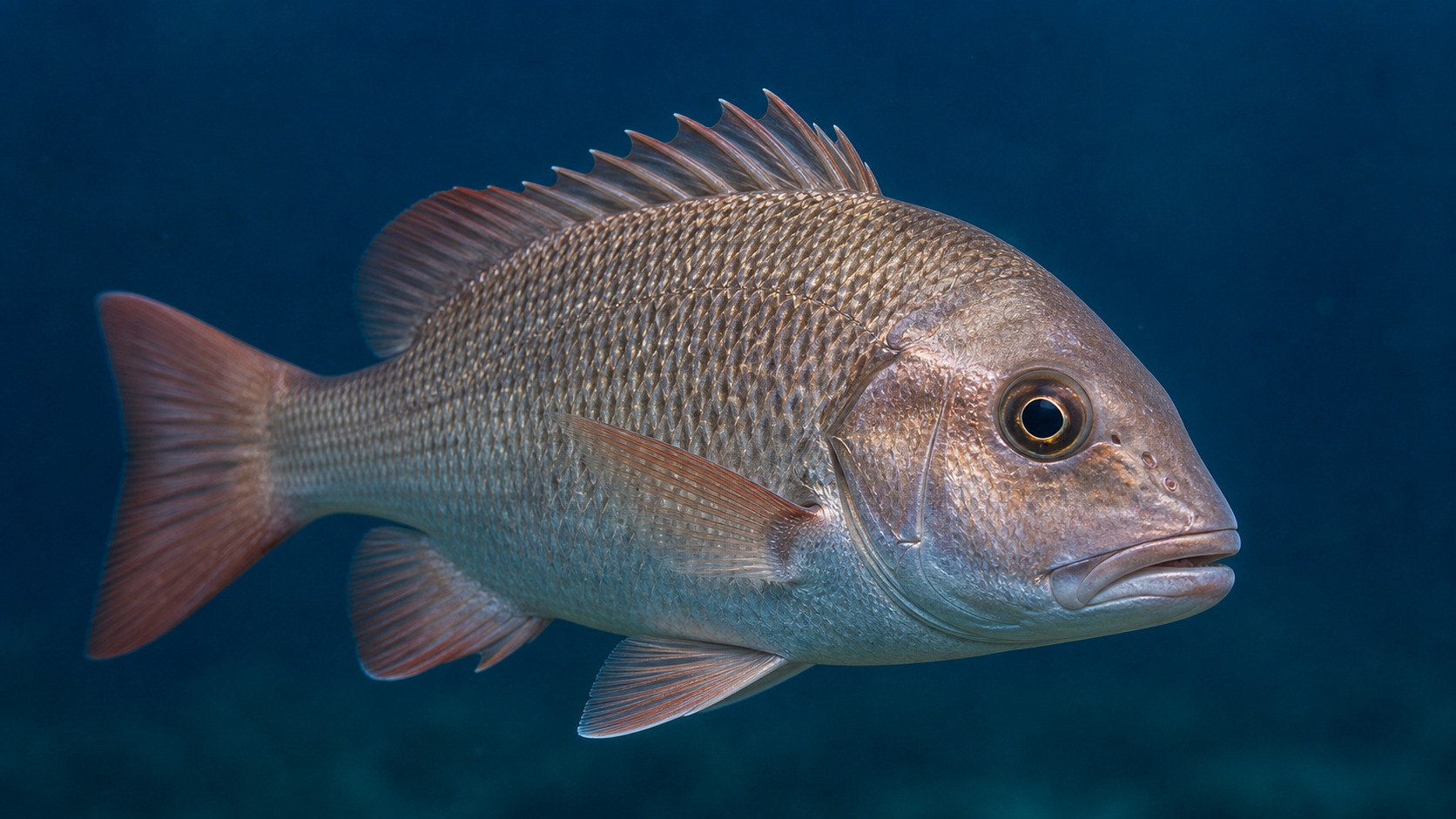 Mangrove Snapper swimming in softly lit natural aquatic water