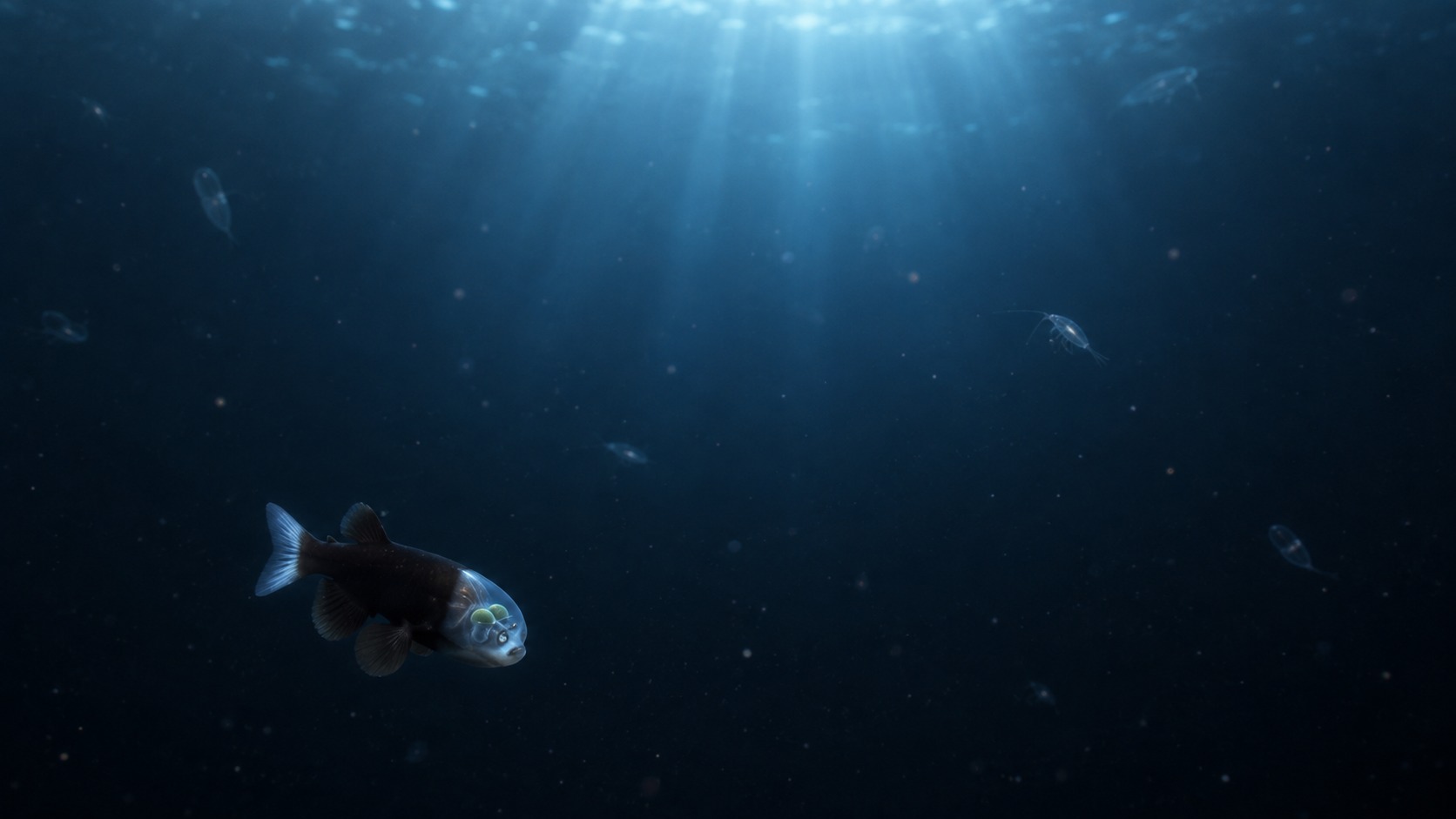 Generated body 1 image of Barreleye Fish in a natural aquatic setting